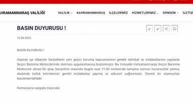 -Kahramanmaraş Valiliği’nden açıklama