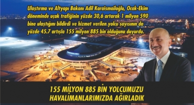 155 MİLYON 885 BİN YOLCUMUZU HAVALİMANLARIMIZDA AĞIRLADIK
