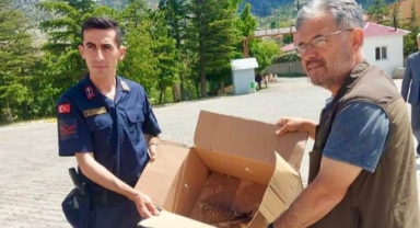 Yaralı kerkenez yavrusuna jandarma sahip çıktı