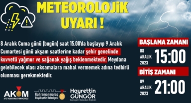 Şehir Genelinde Kuvvetli Yağış Uyarısı!