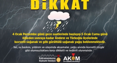 Andırın ve Türkoğlu’nda Sağanak Yağış Uyarısı!