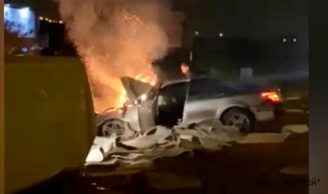 Kahramanmaraş’ta trafik kazası sonrası otomobil alev aldı