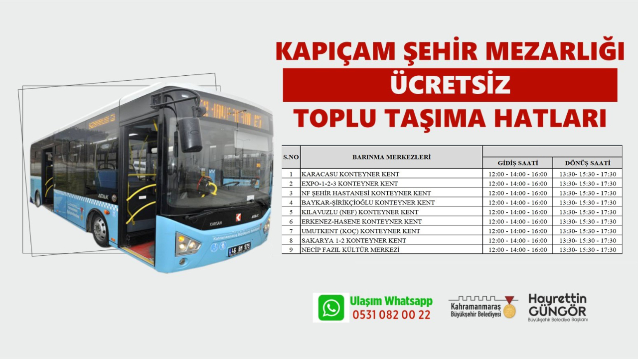 Büyükşehir’den 5 ve 6 Şubat’ta Kapıçam Mezarlığı’na Ücretsiz Ulaşım Hizmeti