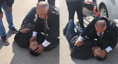 Dr. Selahaddin Can, aracına çarpan motosikletlilere ilk müdahalede bulundu!