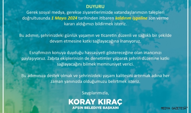 AFŞİN'DE KALDIRIM İŞGALİNE SON