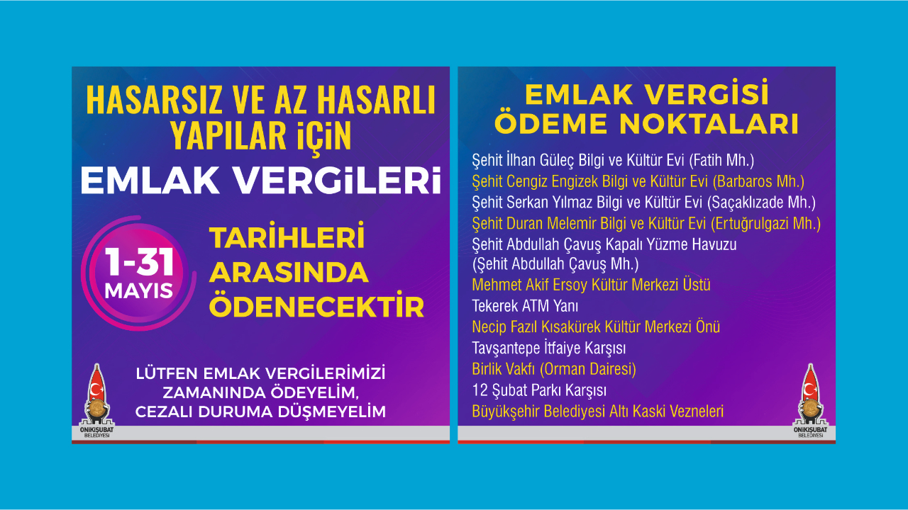 Onikişubat Belediyesi’nden önemli Emlak Vergisi ödemesi hatırlatması