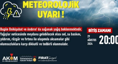 Onikişubat ve Andırın’da Sağanak Yağış Uyarısı!