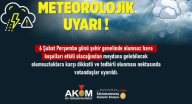 6 Şubat’ta Şehir Genelinde Olumsuz Hava Koşulları Hâkim Olacak!