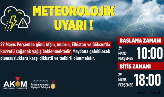 4 İlçede Perşembe Günü Sağanak Yağış Uyarısı!
