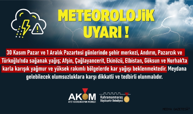 Şehir Genelinde Sağanak Yağış ve Kar Uyarısı!