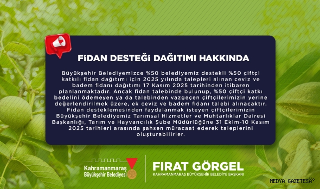 Yüzde 50 Hibeli Fidan Desteğinde Ek Başvurular Alınmaya Başladı