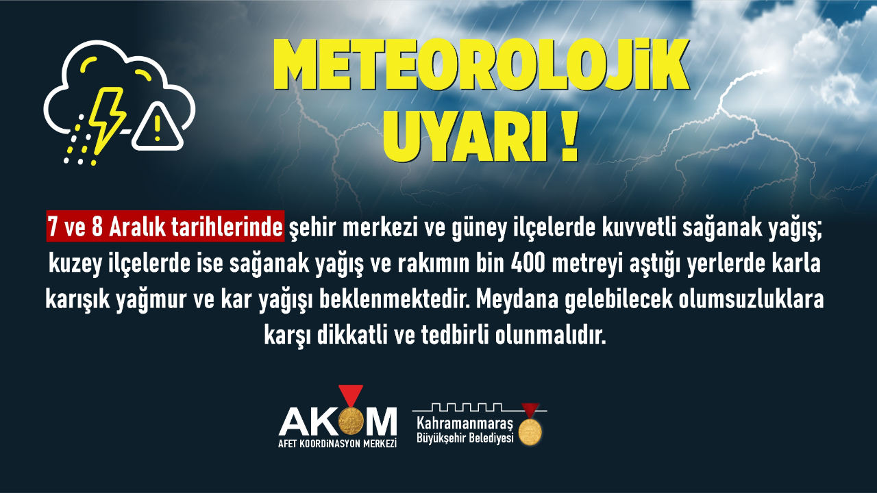 Şehir Genelinde Kuvvetli Sağanak ve Kar Yağışı Uyarısı