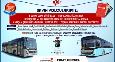 Büyükşehir’den 6 Şubat’ta Mezarlık Ziyaretleri İçin Ücretsiz Ulaşım