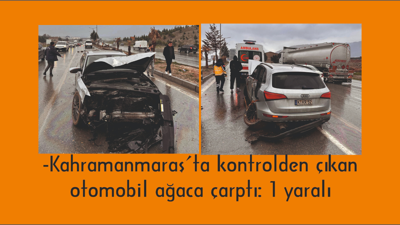 -Kahramanmaraş’ta kontrolden çıkan otomobil ağaca çarptı: 1 yaralı
