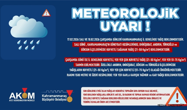 Şehir Genelinde Kuvvetli Yağış Uyarısı