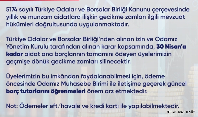 KMTSO’dan Aidat Gecikme Zamlarına Af
