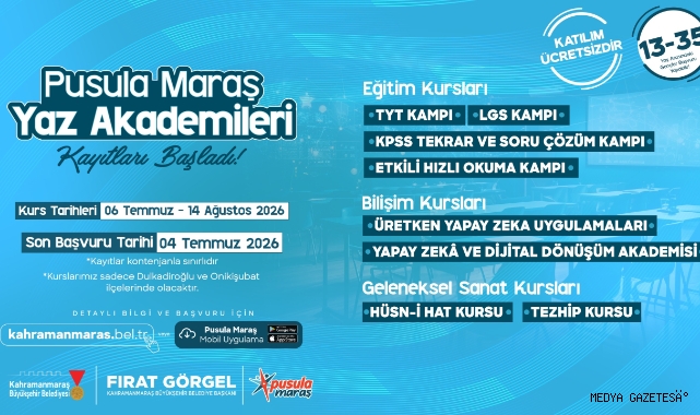 Pusula Maraş Yaz Akademileri’ne Kayıtlar Başladı
