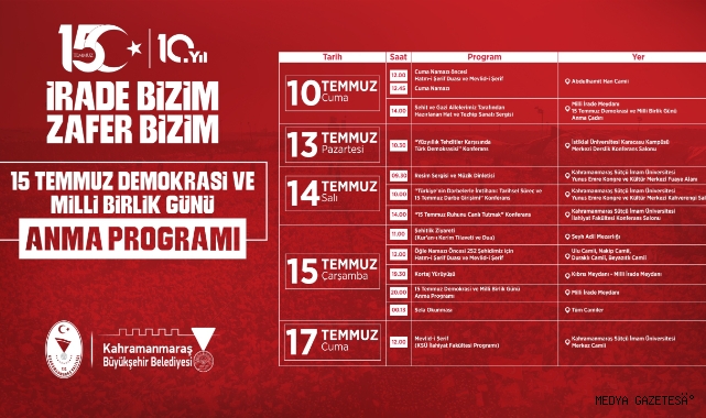 15 Temmuz Demokrasi ve Milli Birlik Günü Anma Programları Başlıyor