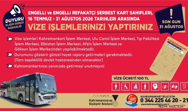 Engelli ve Engelli Refakatçi Serbest Kartlarında Vize Yenileme Dönemi Başladı