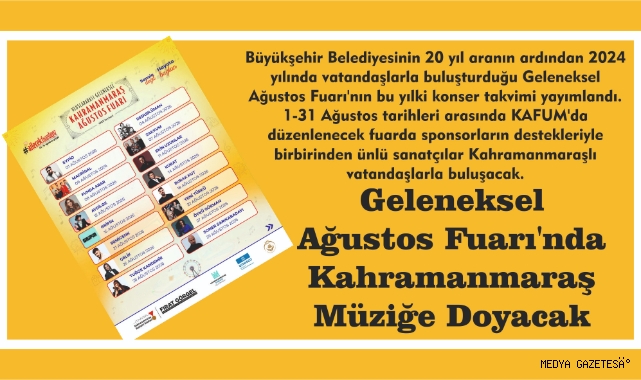 Geleneksel Ağustos Fuarı’nda Kahramanmaraş Müziğe Doyacak