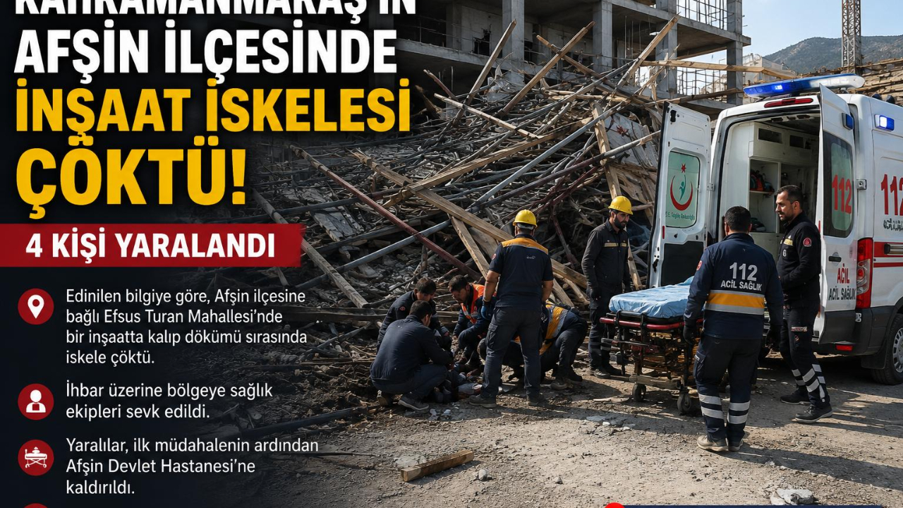 Kahramanmaraş’ta İnşaat İskelesi Çöktü: 4 İşçi Yaralandı