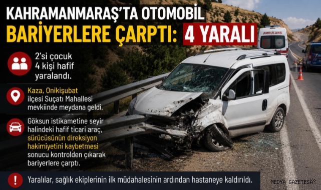 Kahramanmaraş’ta otomobil bariyerlere çarpttı: 4 yaralı