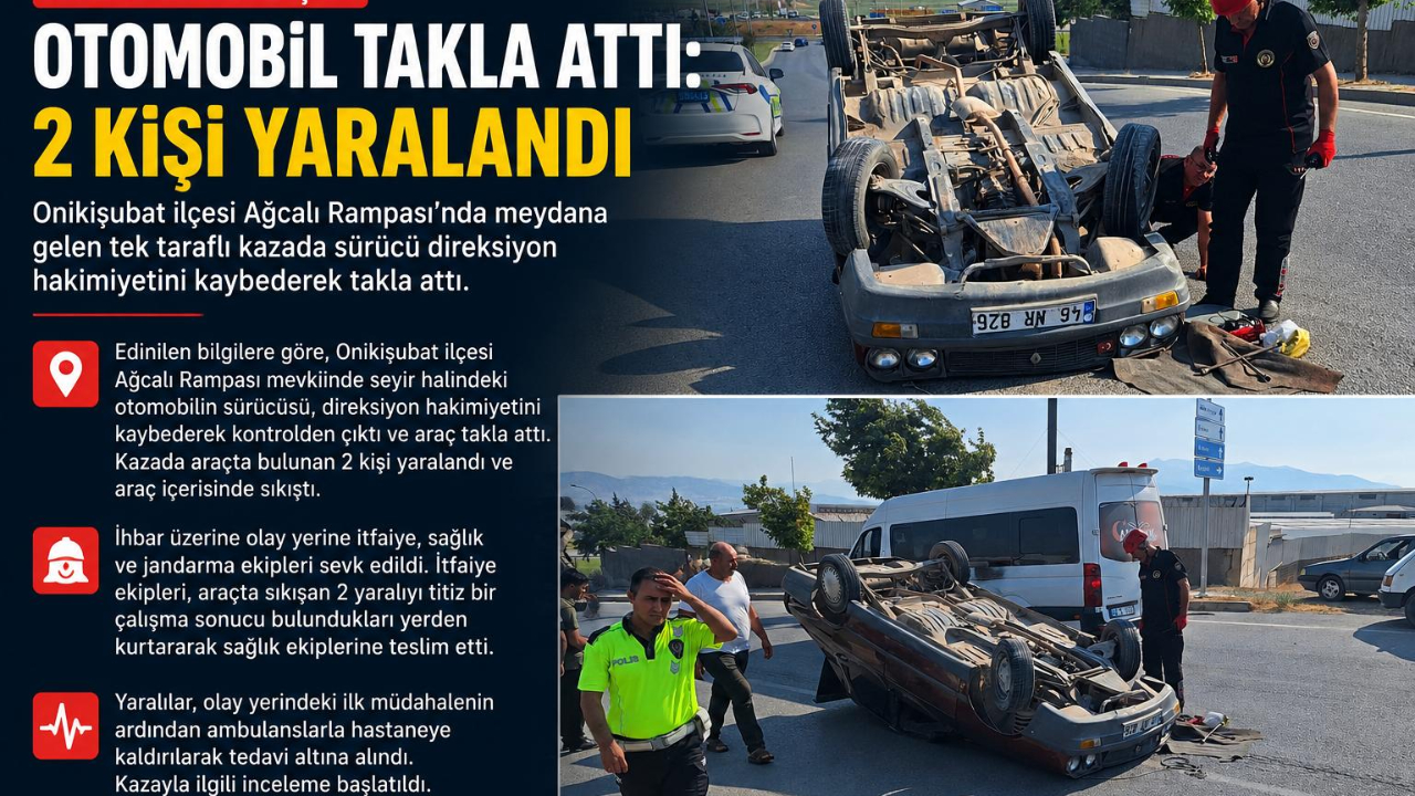 -Kahramanmaraş’ta Otomobil Takla Attı: 2 Yaralı