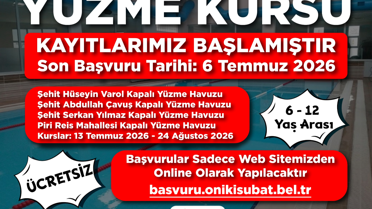 Onikişubat Belediyesi’nin ücretsiz Yaz Yüzme Kursları’na kayıtlar devam ediyor
