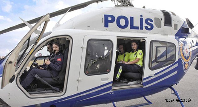 Adana'da kadın polislerden helikopterli trafik uygulaması