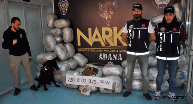 Adana'da tırda mobilyalar arasına gizlenmiş 721 kilo 600 gram esrar bulundu