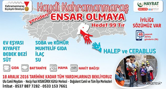 HAYDİ KAHRAMANMARAŞ YENİDEN ENSAR OLMAYA: HEDEF 99 TIR