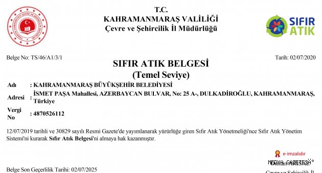 KMBB’ye Temel Seviye Sıfır Atık Belgesi
