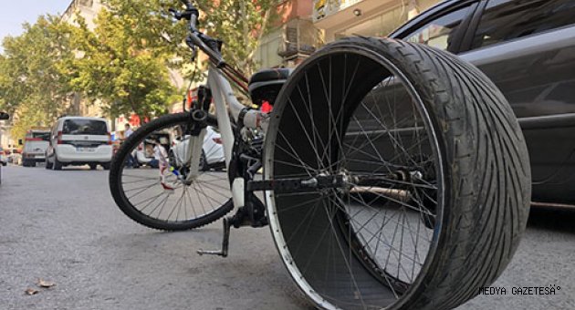 Otomobil lastiği takılan bisiklet ilgi odağı oldu