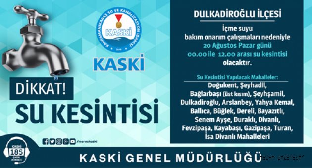 SU KESİNTİSİ DUYURUSU