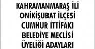 KAHRAMANMARAŞ İLİ ONİKİŞUBAT İLÇESİ CUMHUR İTTİFAKI BELEDİYE MECLİSİ ÜYELİĞİ ADAYLARI