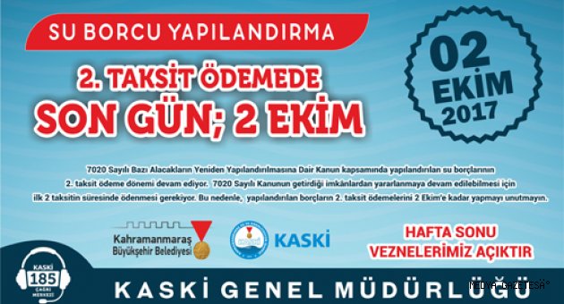 YAPILANDIRMA 2. TAKSİT ÖDEMEDE SON GÜN; 2 EKİM